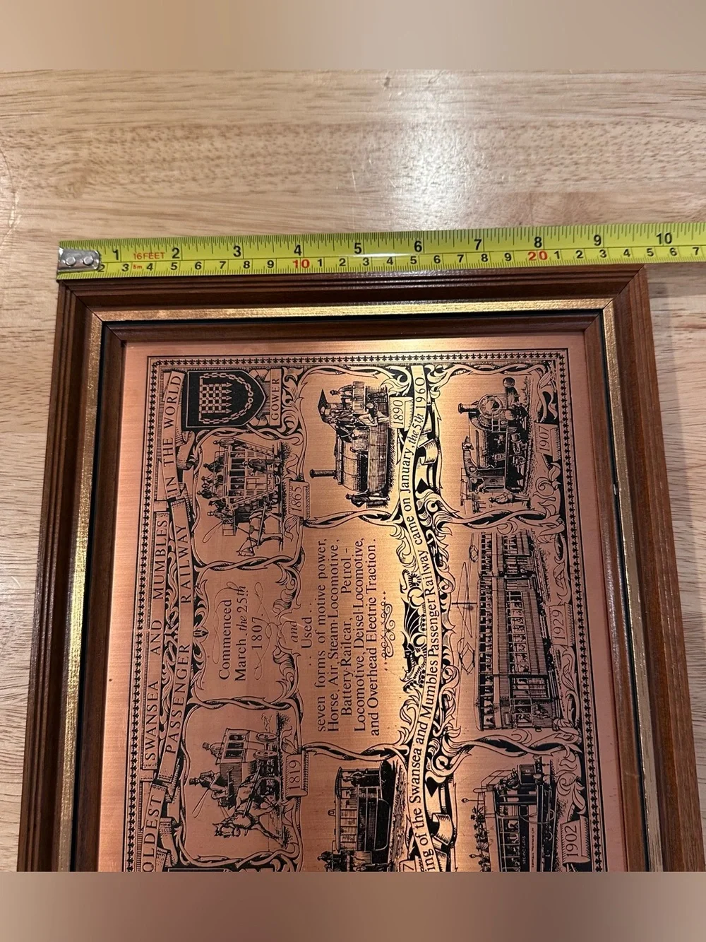 Coppercraft vin Swansea & Mumbles Railway Vintage copper etched Wall Plaque 8x10